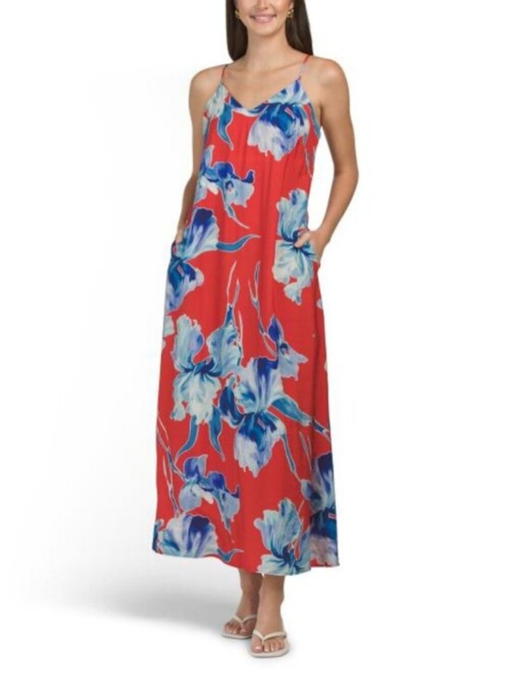 Rachel Zoe Red And Blue Floral Maxi Dress 2x